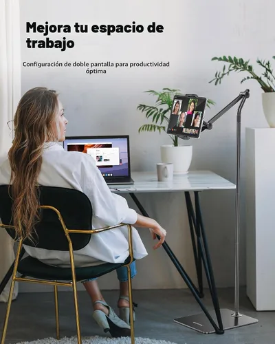 Vista 4 de AboveTEK Soporte de piso para tableta, elegante soporte de piso para iPad de altura ajustable con base estable, soporte de aluminio de rotación