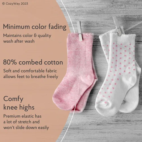 Vista 2 de CozyWay Calcetines altos hasta la rodilla, calcetines largos para recién nacidos, niñas y niños pequeños, uniformes con volantes, medias largas