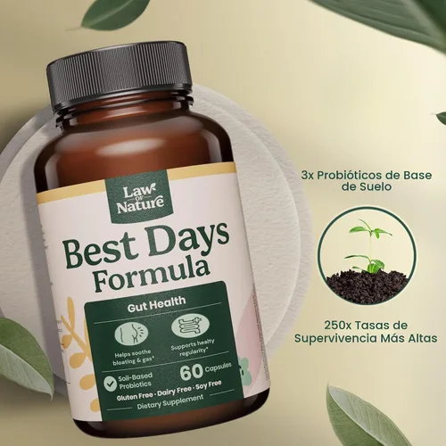 Vista 3 de Best Days Formula Soporte intestinal avanzado 5 en 1 para hinchazón, gases e irregularidad Probióticos a base de suelo + prebióticos