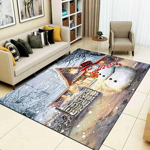 Vista 12 de Alfombra de área de decoración de habitación de Feliz Navidad, 2 x 3 pies, alfombra de árbol de Navidad con copos de nieve para dormitorio, alfombra