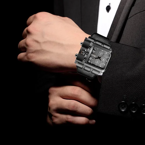 Vista 2 de GAOMON Reloj de pulsera rectangular de cuarzo para hombre con correa de cuero negro, acero inoxidable, impermeable, relojes analógicos de cuarzo