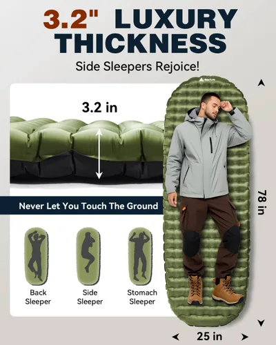 Vista 4 de Hikenture Colchoneta de dormir de camping con valor R 6.2, colchón ultraligero para todas las estaciones, alfombrilla de dormir compacta y aislada