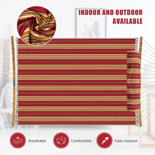 Vista 17 de Giantex Hamaca con almohada desmontable para colgar al aire libre, hamaca de patio con barra separadora de bambú curvada, cadena de acero, hamacas
