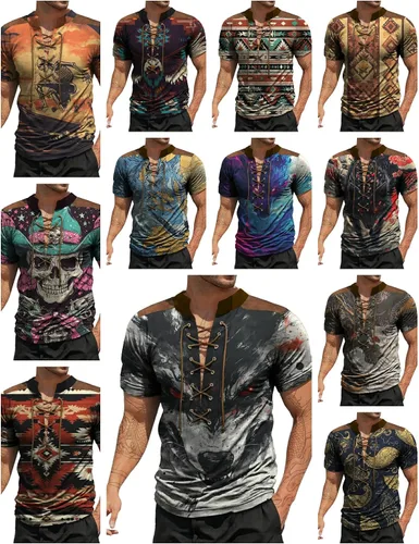 Vista 3 de Camisas de verano para hombres, básicas, de talla grande, para playa, suaves, sueltas, informales, para descansar, al aire libre, con cordón