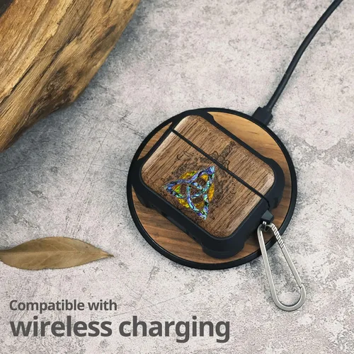 Vista 21 de Carveit Funda de madera para AirPods Pro de 2ª/1ª generación, grabado artístico de madera e incrustación hecha a mano, cubierta de TPU a prueba