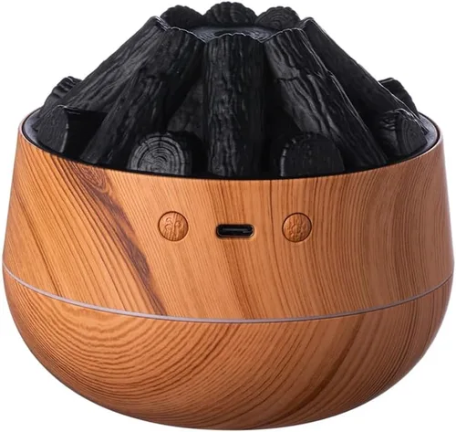 Vista 6 de Humidificador simulado de fuego de carbono de gran capacidad para oficina, diseño de fuego de carbón de leña USB, humidificador de escritorio