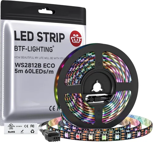 Vista 21 de BTF-LIGHTING WS2812B Tira LED RGB ECO, efectos de persecución 5050SMD direccionables individualmente, 3.3 pies, 60 píxeles/m, color de ensueño Negro