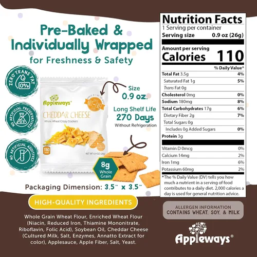 Vista 2 de Appleways Galletas de queso cheddar, patatas fritas de queso totalmente naturales envueltas individualmente, aperitivo de queso certificado Kosher