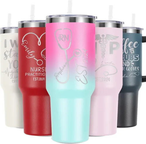 Vista 9 de Regalos de enfermera para mujeres, vaso de vino personalizado de 20 onzas con nombre, título de trabajo y fecha, regalos de enfermera, enfermeras
