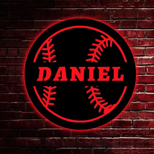 Vista 3 de Letrero de béisbol personalizado, nombre de jugador de béisbol personalizado, luz LED de béisbol, letrero de pelota de béisbol personalizado
