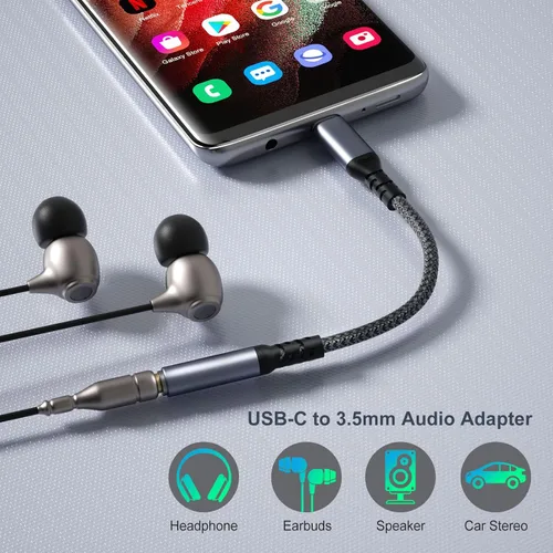 Vista 2 de Adaptador de auriculares USB C, USB tipo C a cable auxiliar