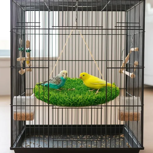 Vista 5 de Juguete de tapete de forrajeo para pájaros pequeños, columpio de pájaro de 10 pulgadas, hamaca colgante de césped artificial para periquitos
