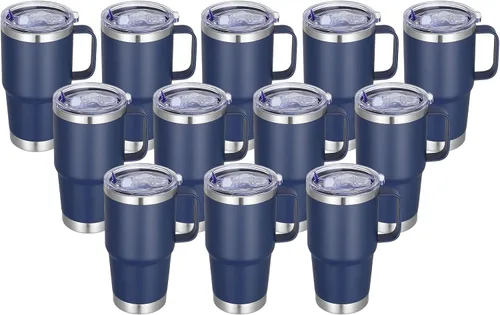 Vista 17 de Vaso térmico de acero inoxidable de 20 oz con asa, envase a granel, vasos termales metálicos aislados, taza de café de viaje con asa, vaso de doble