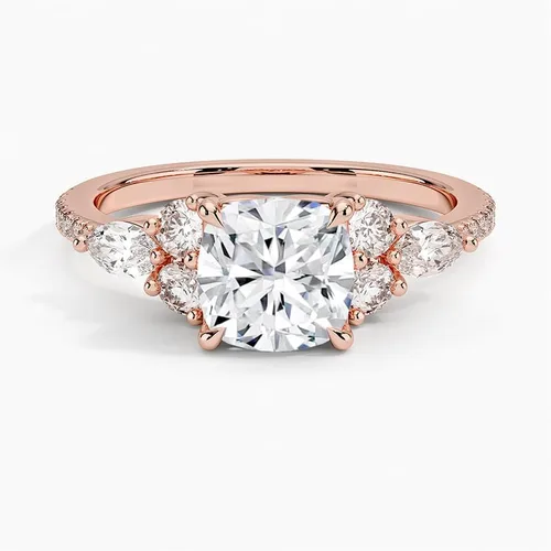 Vista 5 de IGI - Anillo de compromiso de diamante creado en laboratorio de 2.06 quilates con cuatro puntas de excelente talla, con marquesa lateral y diamantes