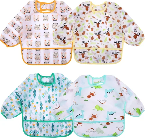 Vista 17 de Accmor 4 Pack Long Sleeve Bibs, Baby Smock Waterproof Full Sleeved Bib for Baby Toddler 6-36 Months