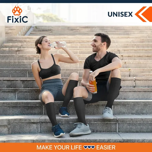 Vista 6 de Fixic Calcetines de compresión para hombres y mujeres, 3 pares, S-M (5-8), 15-20 mmHg, medias de compresión para mujeres y hombres, calcetines