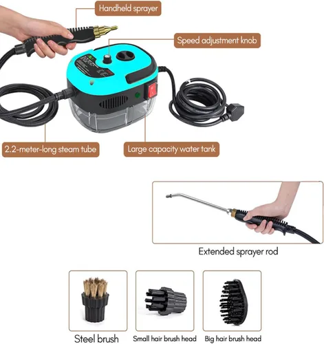 Vista 7 de Vapor presurizado a alta temperatura de 2500 W, limpiadores de vapor de mano para uso doméstico, máquina de limpieza de vapor portátil, Azul
