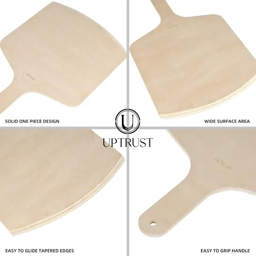 Vista 3 de UPTRUST Pela de pizza de madera natural de alta calidad, rectangular, 12 x 17 pulgadas, espátula grande para pizza, tabla de cortar para hornear