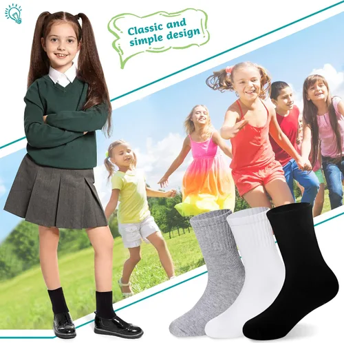 Vista 35 de Eyean Calcetines deportivos para niños y niñas, de algodón, uniformes escolares, casuales, básicos, 6 pares