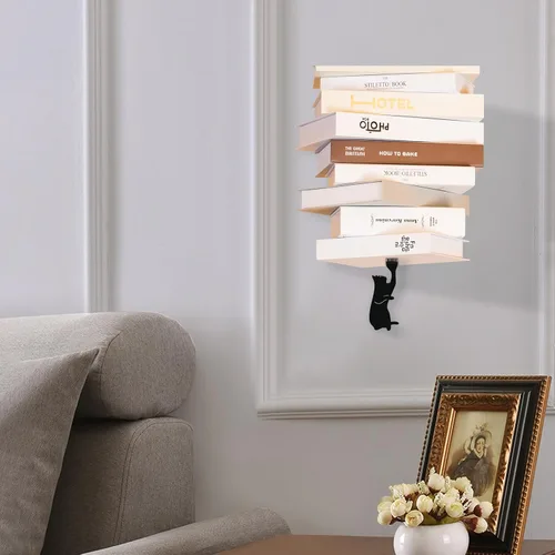 Vista 8 de Estanterías flotantes invisibles con decoración magnética para gatos, organizadores de libros de alta resistencia, estantería montada en la pared