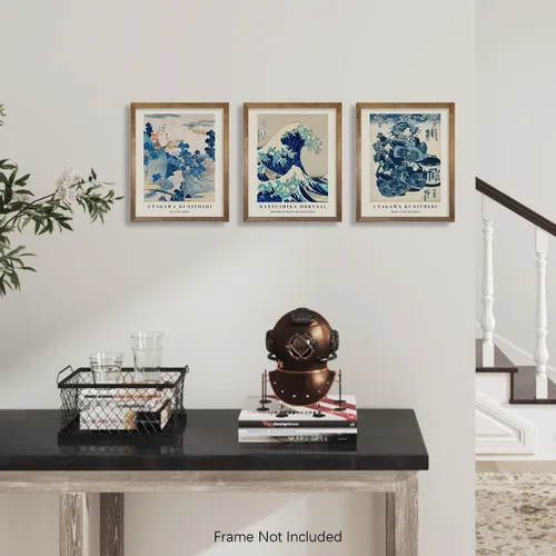 Vista 4 de Arte de pared japonés – Póster estampado de la gran ola Hokusai – Decoración clásica de pared Kanagawa – Decoración japonesa para el hogar
