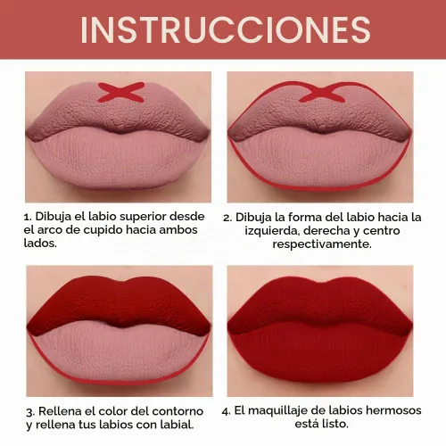 Vista 5 de evpct Juego de 1 lápiz labial y delineador de labios rojo rubí para mujer, kit mate con delineador de labios, manchas de labios duraderas