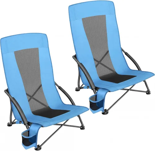 Vista 8 de SONGMICS Juego de 2 sillas de playa portátiles para adultos, carga máxima de 330 lb cada una, respaldo alto, portavasos, ligeras, resistentes
