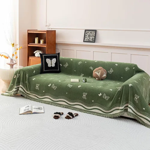Vista 32 de DREAMINGO Funda para sillón reclinable con estampado floral verde y botánico de jacquard, 1 cojín, acogedora funda de felpilla para sala de estar