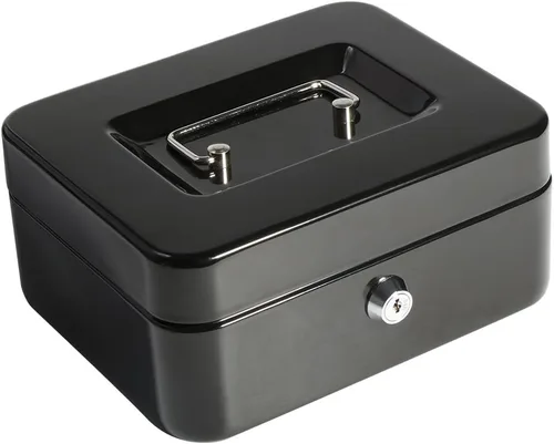 Vista 14 de Decaller - Caja de dinero pequeña con cerradura de llave, caja de dinero de metal portátil con doble capa y 2 llaves para seguridad, negro, 6 x 4