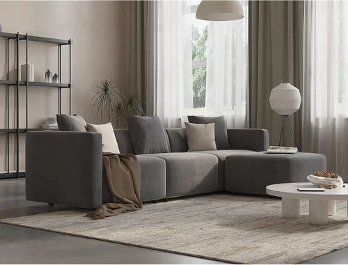 Vista 11 de Acanva Sofá modular convertible de lujo con tapicería en forma de L, sofá reversible contemporáneo con diván para sala de estar, apartamento