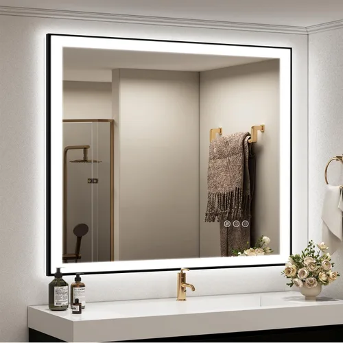 Vista 9 de SMIROR Espejo de baño LED con luces de 22" x 30", espejo de tocador rectangular redondeado iluminado para pared, iluminado frontal y retroiluminado