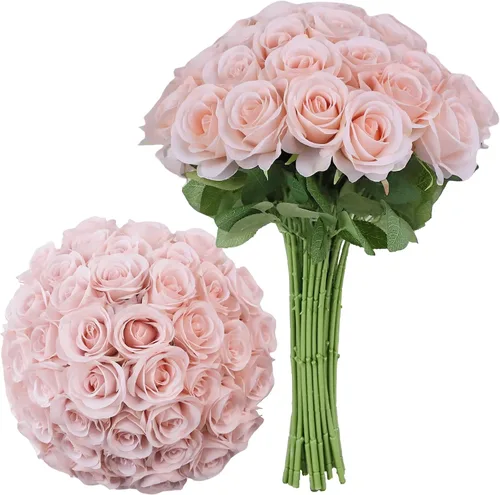 Vista 22 de LVEFIT - 12 rosas artificiales de otoño para decoración de otoño Beige
