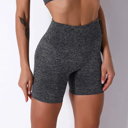 Vista 4 de IMEKIS Conjunto de yoga para mujer, sin costuras, pantalones cortos de ejercicio de cintura alta, pantalones cortos con top deportivo y brasier de 2