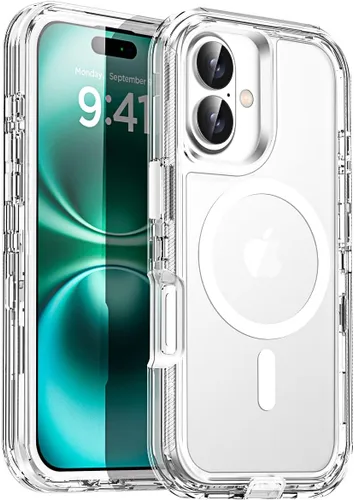 Vista 20 de AICase Funda transparente para iPhone 16e/13/iPhone 14, compatible con MagSafe 3 en 1, resistente protección contra caídas, cuerpo completo, a