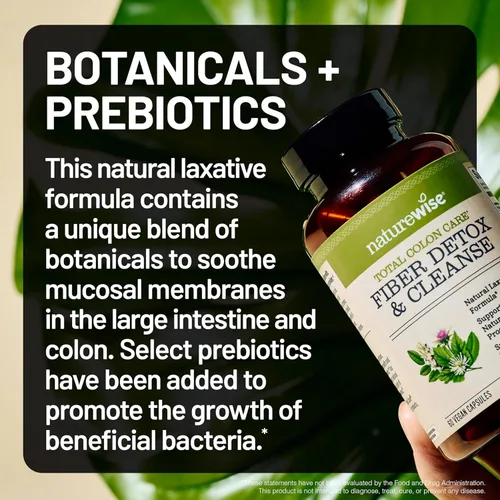 Vista 9 de NatureWise Total Colon Care Fiber Cleanse - Mezcla laxante natural - Laxantes herbales, prebióticos y enzimas para regularidad, digestión