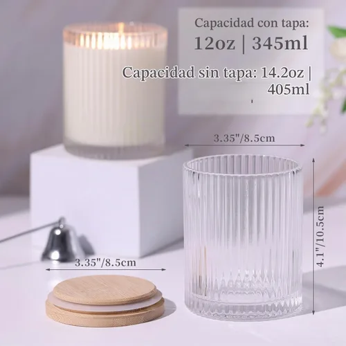 Vista 2 de Tarros de vela de vidrio transparente de 14 onzas para hacer velas, paquete de 6 frascos de vela vacíos a granel con tapas y accesorios de bambú