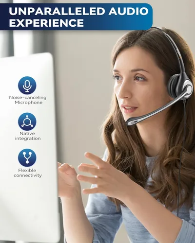 Vista 4 de Wantek Auriculares RJ9 con micrófono con cancelación de ruido, auriculares para teléfono de oficina compatibles con Plantronics S12 Polycom VVX310