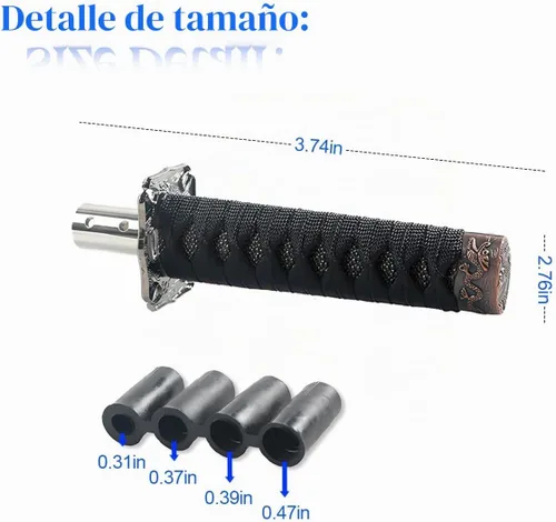 Vista 2 de zipelo Pomo de palanca de cambios estilo espada de samurái, pomo de cambio corto de 6 pulgadas (15 cm) con 4 adaptadores, palanca de cambio