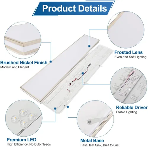 Vista 2 de DAKASON Lámpara de techo LED rectangular de 4 pies para cocina/lavandería, 48 W envolvente 3/4/5000K seleccionable, luces lineales cableadas