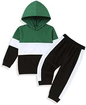 Vista 7 de itkidboy Conjunto de 2 piezas de ropa de bebé niño con capucha y sudadera con bloques de color + pantalones