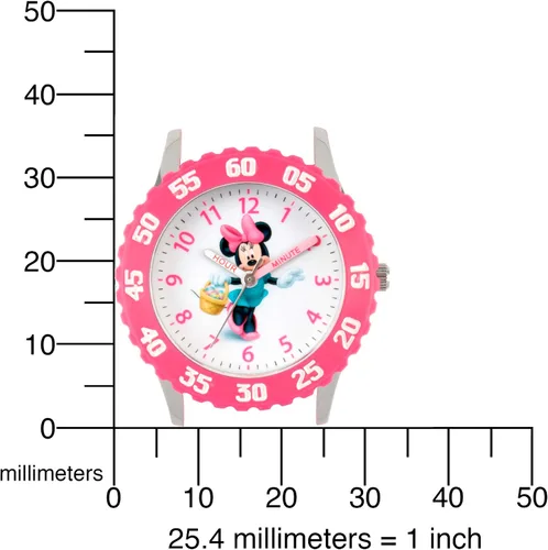 Vista 5 de Disney Minnie Mouse - Reloj analógico con correa de nailon para niños, bisel de acero inoxidable, Blanco, Relojes para niños