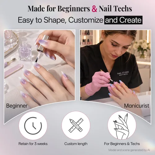 Vista 8 de Krofaue 576 puntas de uñas medianas de almendra, uñas postizas medio mate