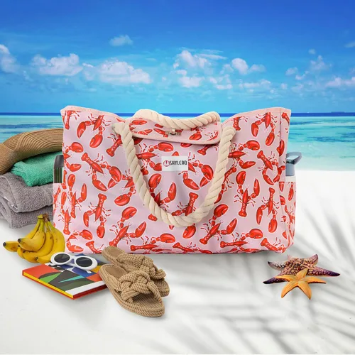 Vista 8 de SHYLERO La bolsa de playa y la bolsa de piscina tiene bolsa hermética, cierre magnético a presión. La bolsa de playa es repelente al agua.