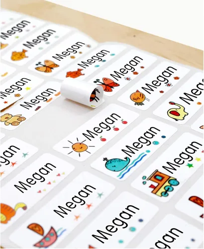 Vista 3 de jifu Sello personal con nombre personalizado para ropa de niños, sellos de firma para firmar nombre (120 calcomanías, 1 unidad)