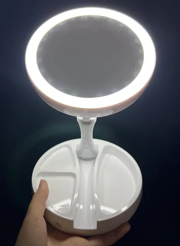 Vista 2 de Espejo de maquillaje cosmético regulable de 6 pulgadas de doble cara 10X/1X de aumento con control de botón, espejo plegable fácil de transportar