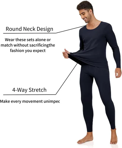 Vista 2 de YRW Ropa interior térmica para hombre con forro polar largo conjunto de capa base para clima frío M-4XL