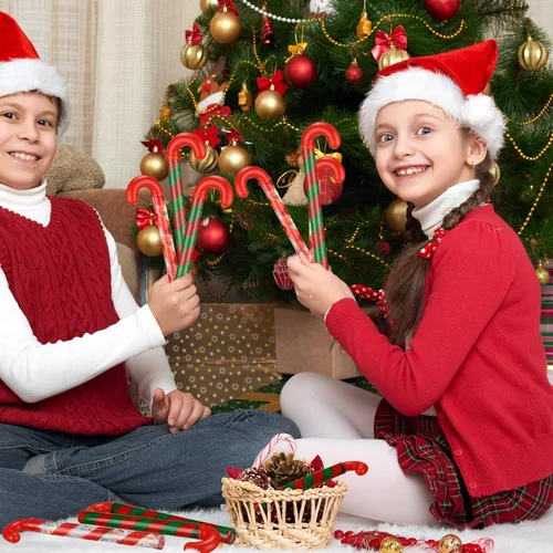 Vista 5 de Soaoo 60 recipientes de tubo con forma de bastón de caramelo de Navidad a granel de 12 pulgadas vacíos para dulces navideños con decoración roja