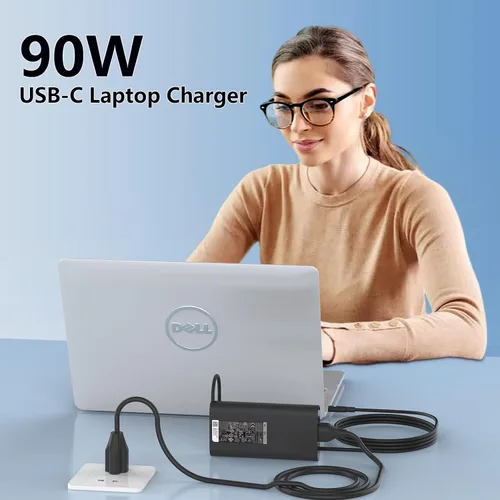 Vista 5 de Cargador de portátil USB C de 90 W para Dell XPS 13, Precision 3540, Latitude 3400 3500 5289 5300 2in1,7400 2in1,7300, 7390 2 en 1,7200 2