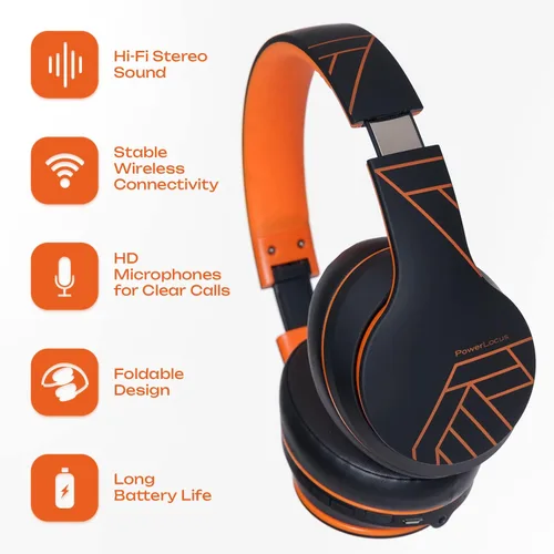 Vista 4 de PowerLocus - Auriculares inalámbricos Bluetooth, auriculares sobre la oreja con micrófono, 50 horas de reproducción, sonido estéreo HiFi, graves