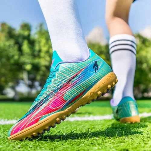 Vista 6 de Botas de fútbol FG para mujer, zapatos de tacos para hombre, zapatos de fútbol de equipo, zapatos de fútbol atléticos para interiores y exteriores